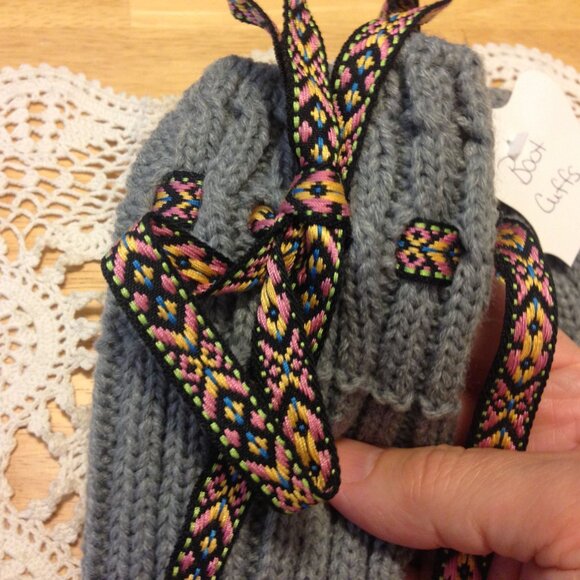 Boot Cuffs, knit with tie top, 7 3/4" total length - Picture 3 of 3